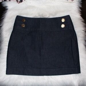 Express, dark blue jean  mini skirt with gold buttons